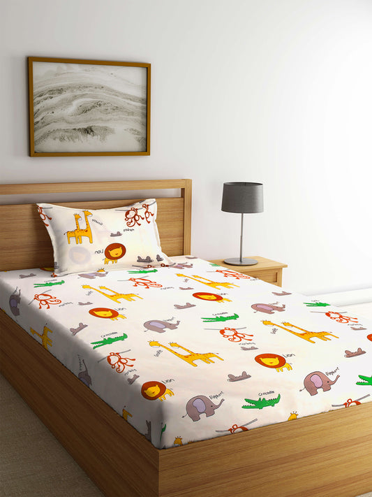 KLOTTHE Multi Polycotton Abstract Single Bedsheet with 1 Pillow Cover (215X150 cm)