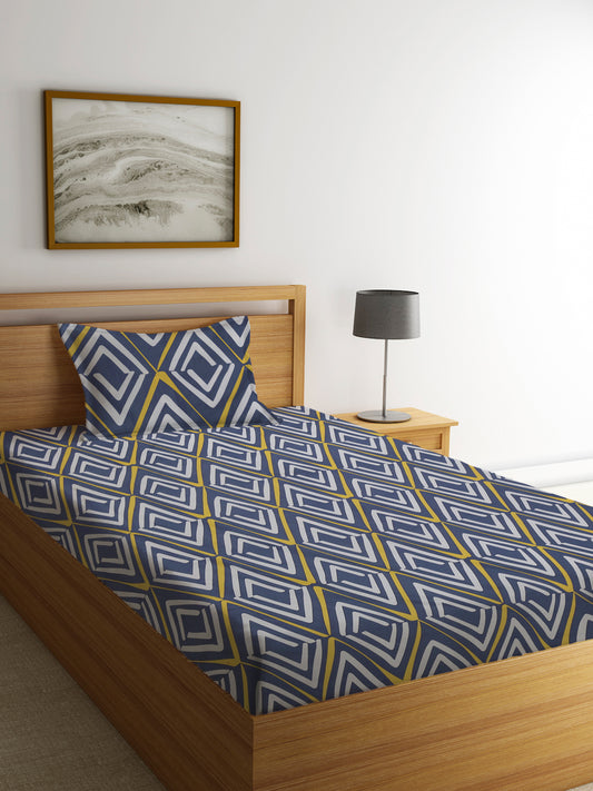 Klotthe Multi 210 TC Geometric Cotton Blend Single Bed Sheet with Pillow Cover