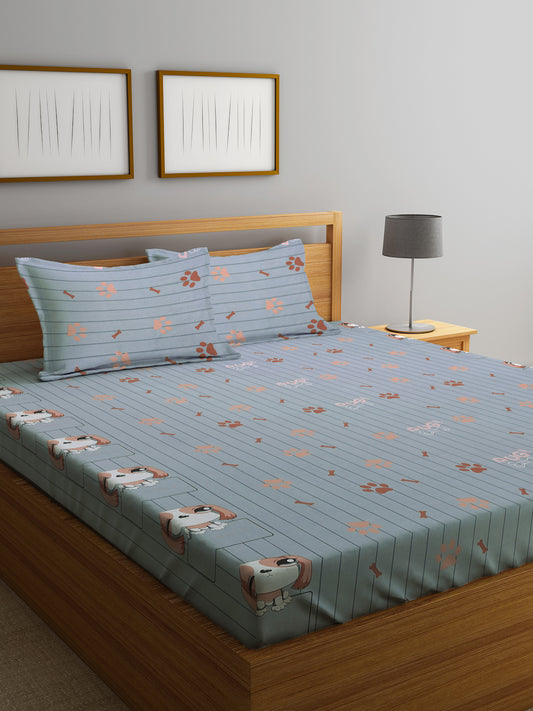 Klotthe Kids Grey Cotton 300 TC Double Bedsheet with 2 Pillow Covers