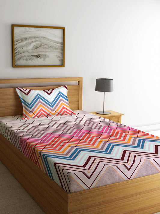 Klotthe Multicolor Abstract 300 TC Cotton Blend Single Bedsheet with Pillow Cover