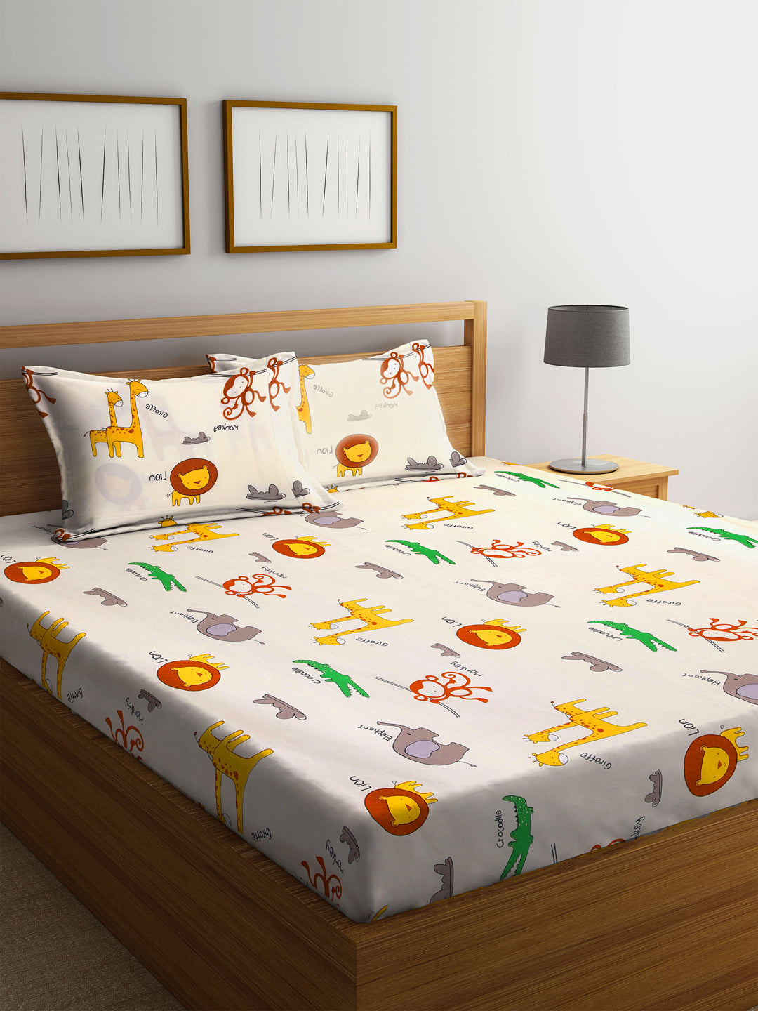 Klotthe Multi Abstract 210 TC Cotton Blend Elasticated Double Bedsheet with 2 Pillow Covers