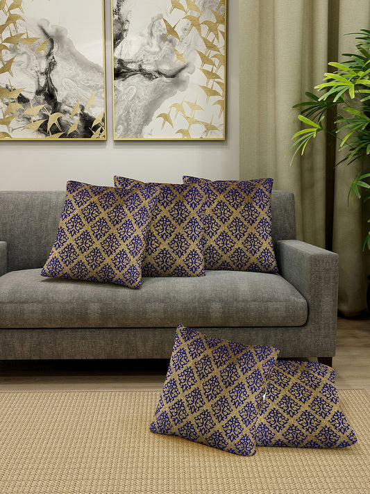 KLOTTHE Set of 5 Gold Polycotton Geometric Cushion Covers (40X40 cm)