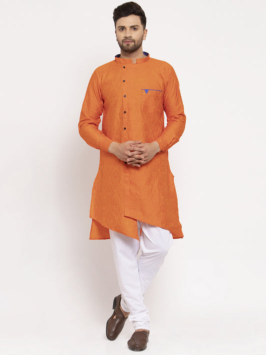 KLOTTHE Orange Cotton Woven Design Kurta With Pyjama