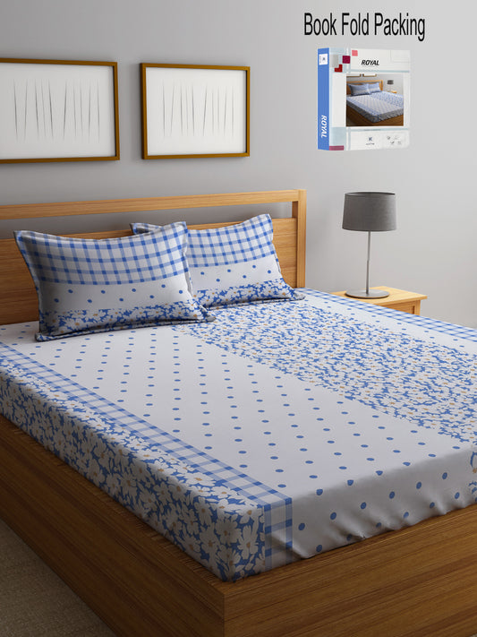 Klotthe Multi Floral 300 TC Cotton Blend Double Bed Sheet with 2 Pillow Covers in Book Fold Packing
