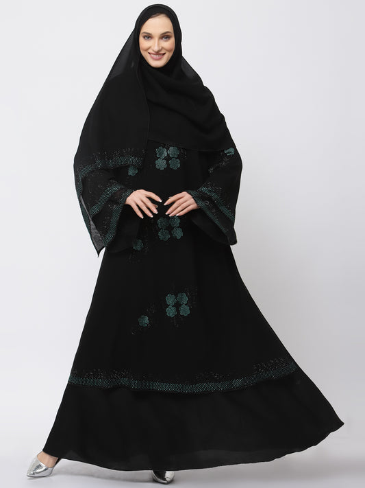 Klotthe Women Black Embellished Burqa With Scarves