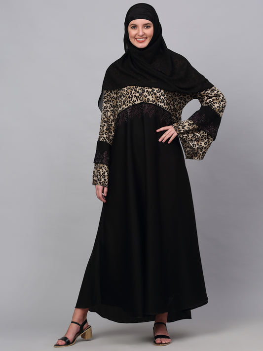 Klotthe Women Black Embellished Burqa With Scarves