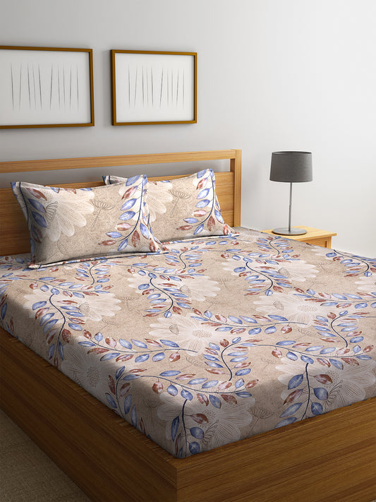 KLOTTHE Multicolor Floral 210 TC Cotton Super King Double XL Bedsheet with 2 Pillow Covers (274X274)