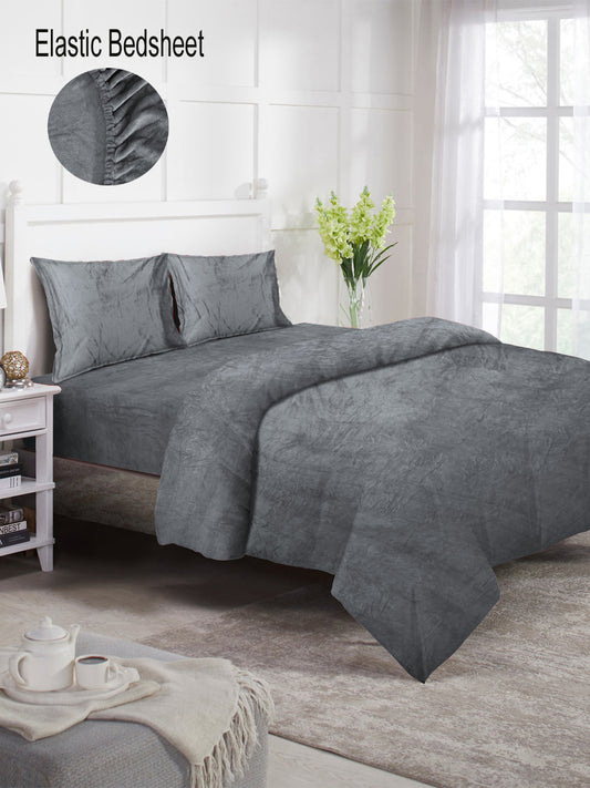 Klotthe Grey Solid Woolen Mild Winter Double King Bedding Set