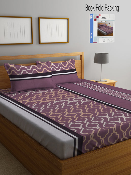 Klotthe Multi Abstract 300 TC Cotton Blend Double Bed Sheet with 2 Pillow Covers in Book Fold Packing