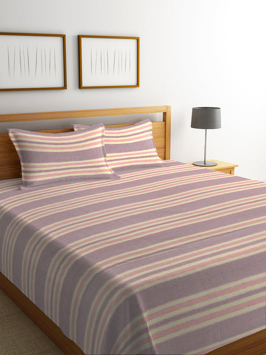 KLOTTHE Multi Cotton Striped Double Bed - King Bed Cover With 2 Pillow Covers (250X225 cm)