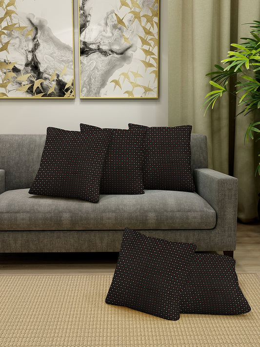 KLOTTHE Set of 5 Black Polycotton Embellished Cushion Covers (35X35 cm)