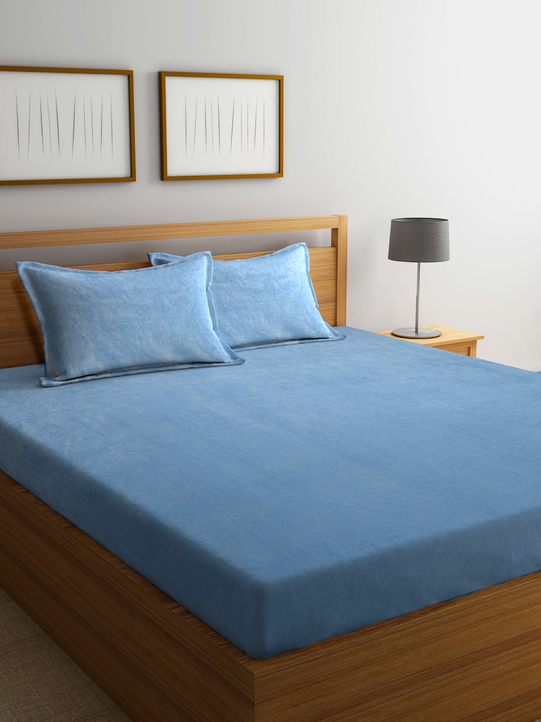 Klotthe SkyBlue Solid Woolen Double Bed Sheet with 2 Pillow Covers