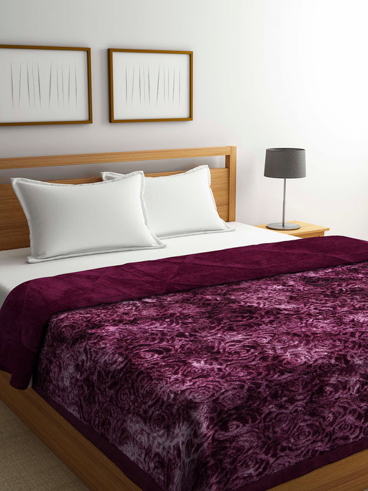 Klotthe Maroon Floral Printed 900 GSM Heavy Winter Double Bed Quilt