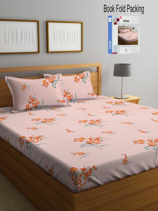 Klotthe Multi Floral 300 TC Cotton Blend Double Bed Sheet with 2 Pillow Covers in Book Fold Packing