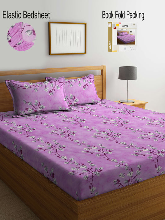 Klotthe Multicolor Floral 400 TC Pure Cotton Fitted Double Bedsheet Set in Book Fold Packing