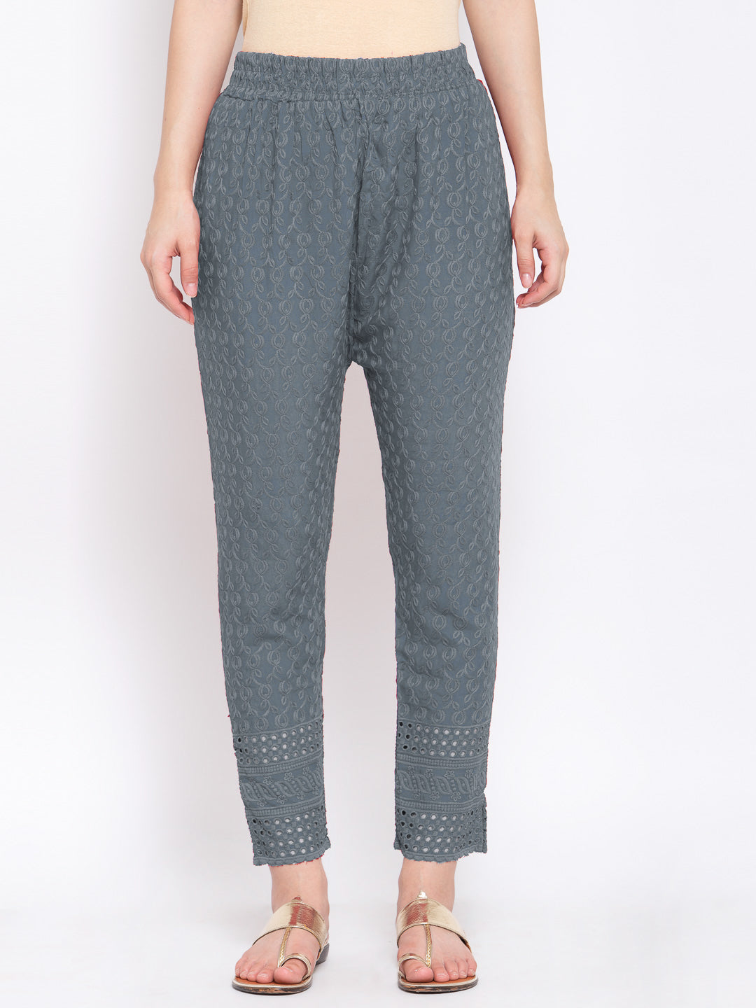 KLOTTHE Grey Cotton Embroidered Trouser