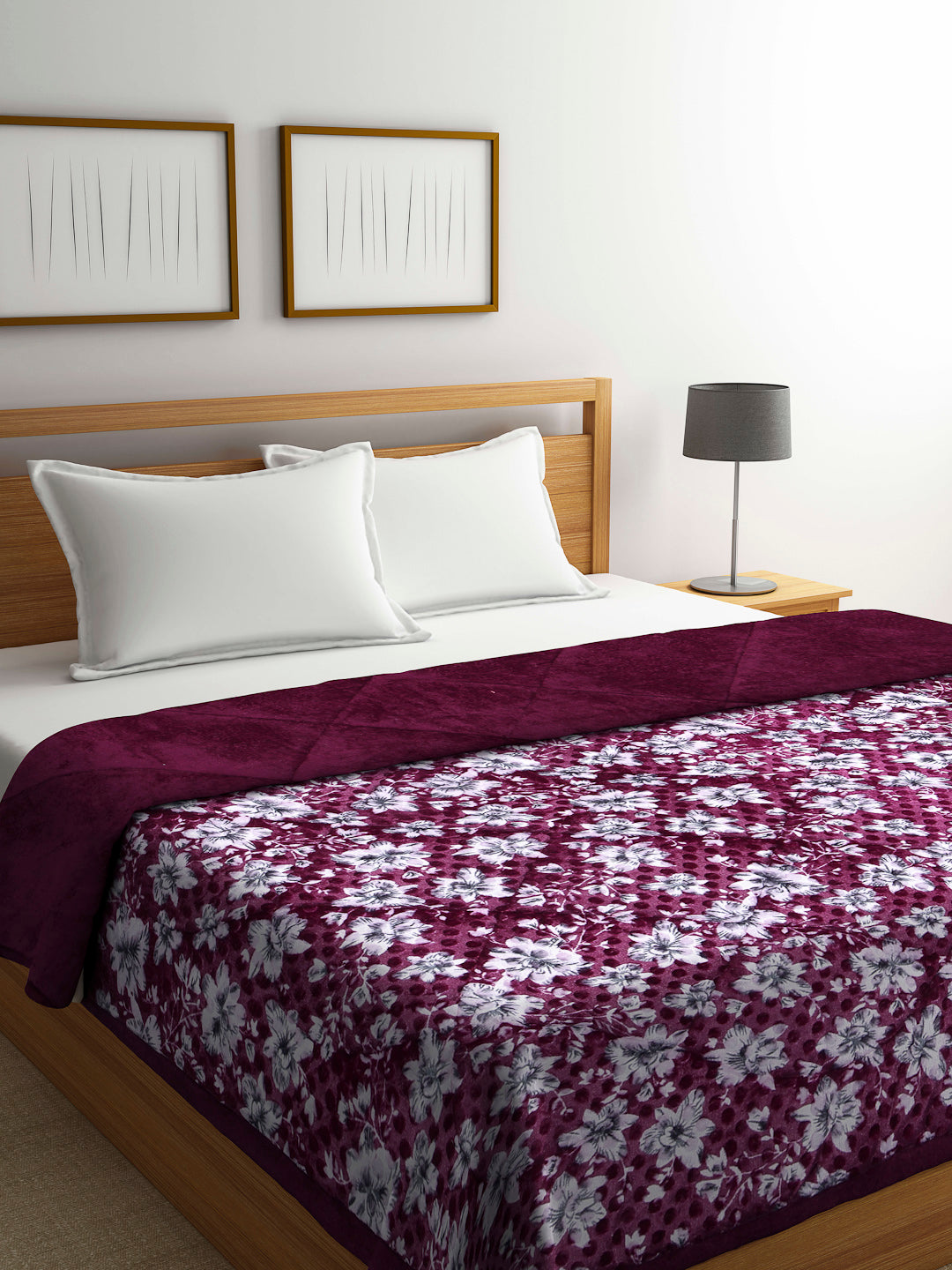 Klotthe Maroon Floral Printed 800 GSM Heavy Winter Double Bed Quilt