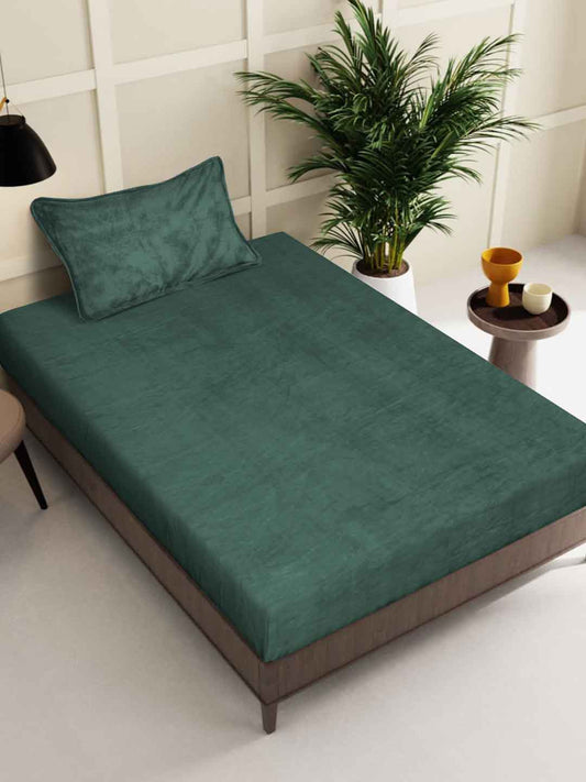 Klotthe Green Solid Woolen Single Bed Sheet with Pillow Cover