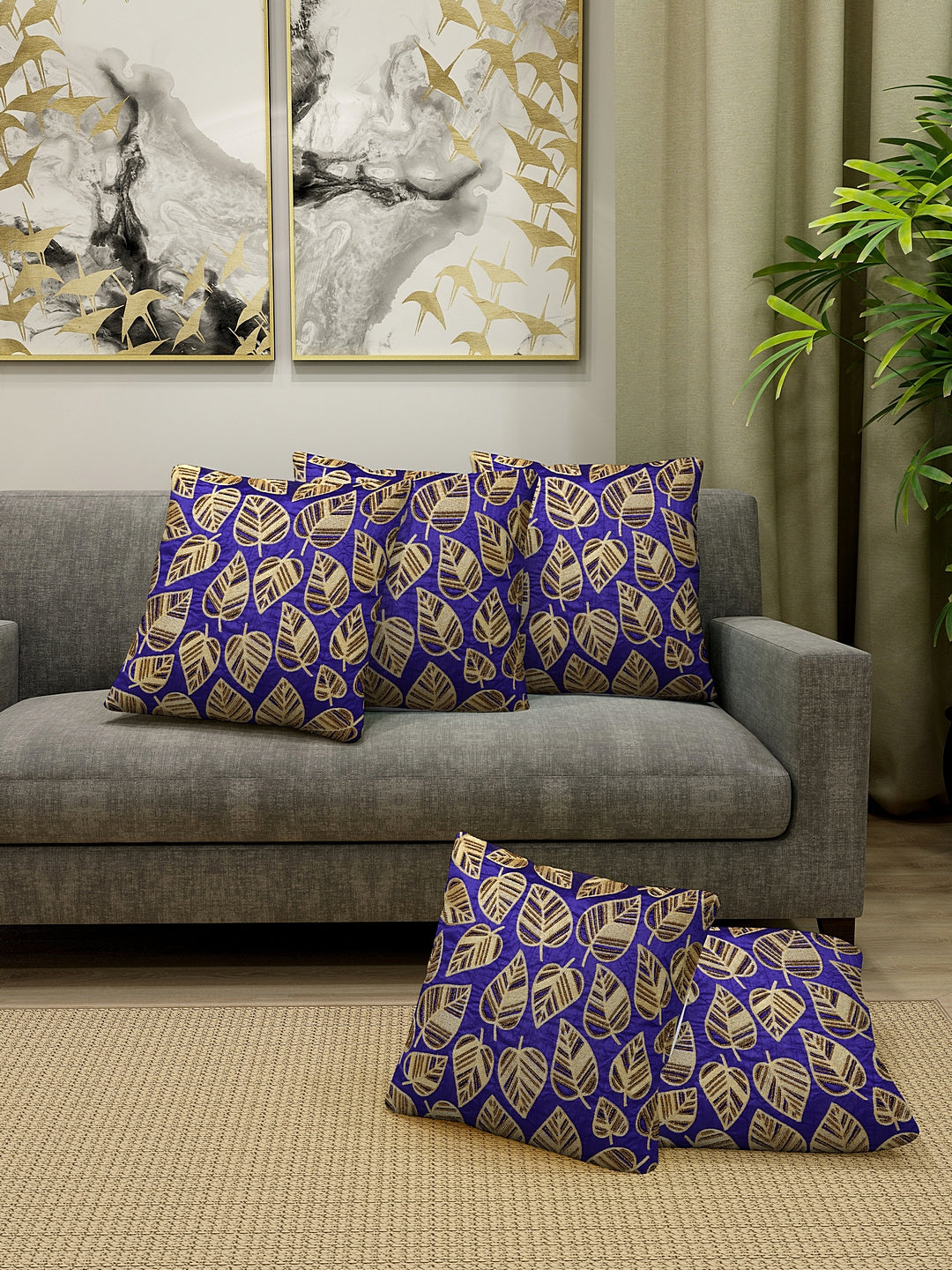 KLOTTHE Set of Five Purple Cotton Silk Embroidered Cushion Covers