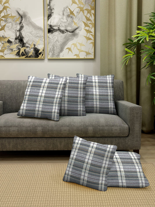 KLOTTHE Set of Five Multi Poly Cotton Cushion Covers With Microfibre Fillers (40X40 cm)
