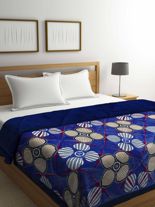 Klotthe Blue Floral Printed 800 GSM Heavy Winter Double Bed Quilt