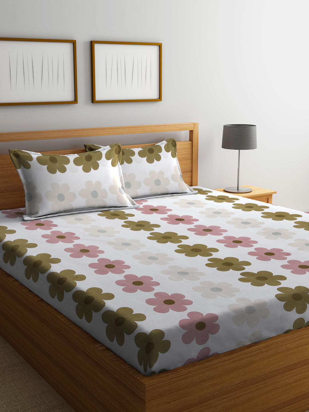 Klotthe Multicolor Floral 300 TC Cotton Blend Double Bedsheet with 2 Pillow Covers