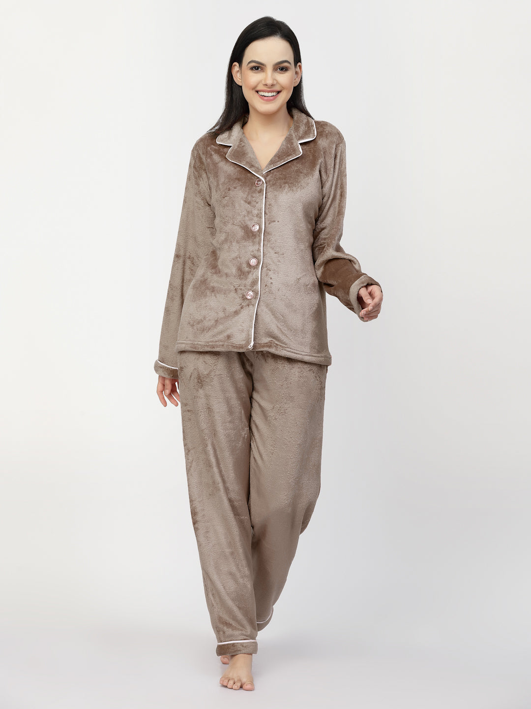 Klotthe Women Brown Solid Woolen Night Suit - Main Image