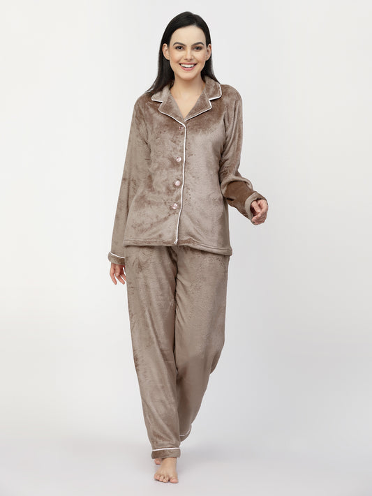 Klotthe Women Brown Solid Woolen Night Suit