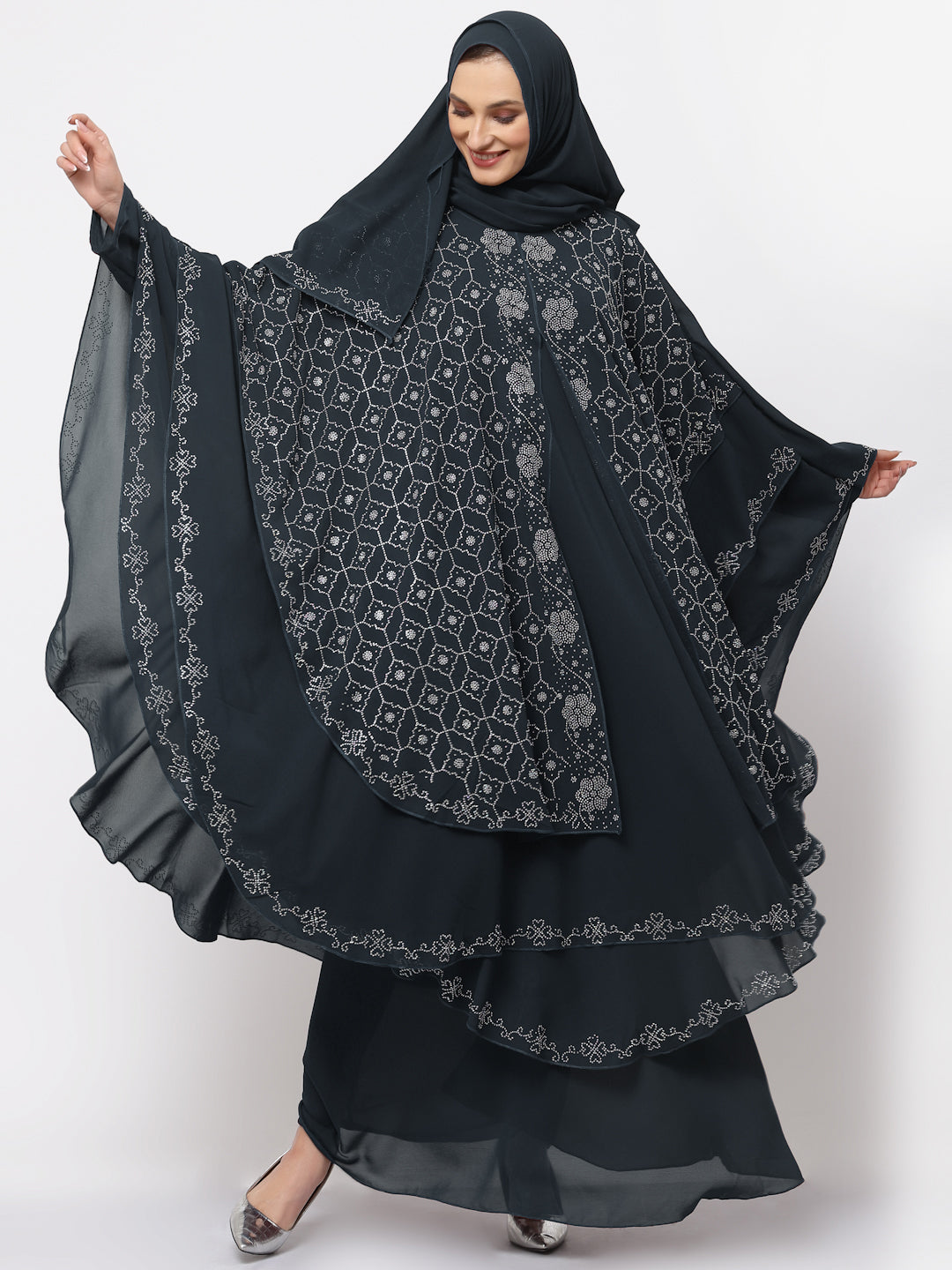 Klotthe Women DarkGrey Embellished Burqa With Scarves