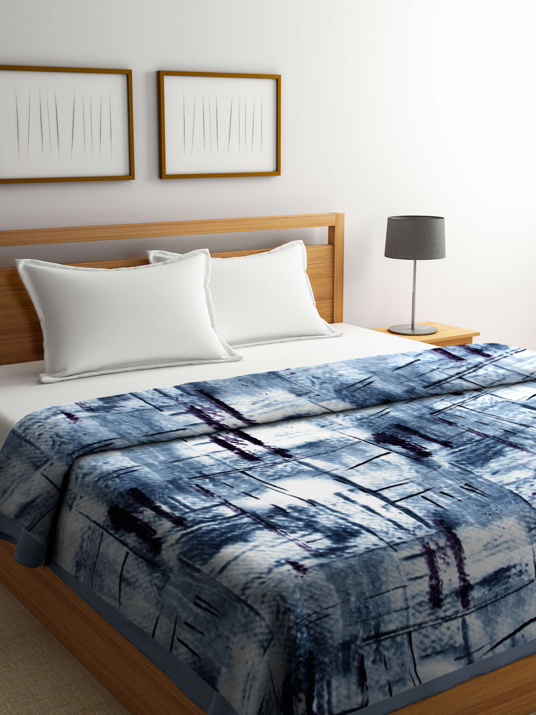 Klotthe Unisex Blue Abstract Heavy Winter 1000 GSM Double Bed Blanket