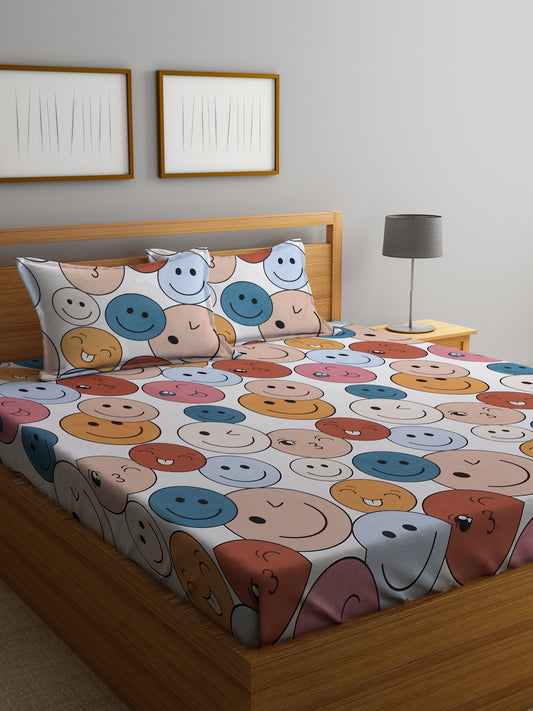 Klotthe Multi Cartoon Characters 300 TC Cotton Blend Double Bedsheet with 2 Pillow Covers
