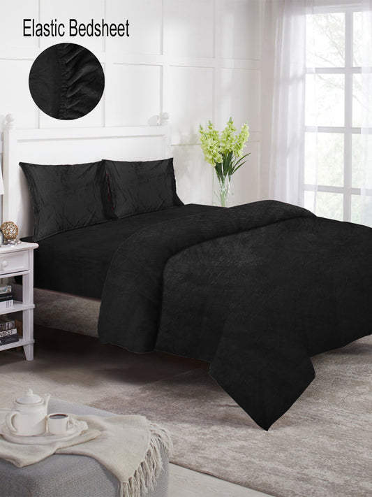 Klotthe Black Solid Woolen Mild Winter Double King Bedding Set