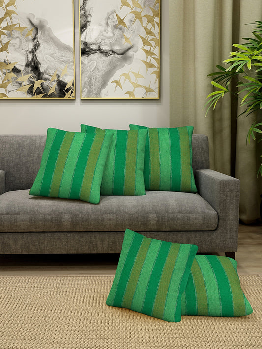KLOTTHE Set of 5 Green Cotton Jacquard Cushion Covers (35X35 cm)