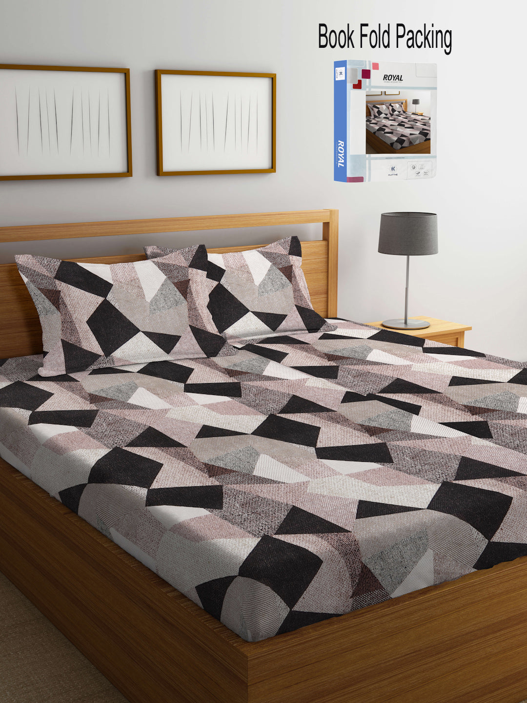Klotthe Multi Abstract 300 TC Cotton Blend Super King Double Bedsheet Set in Book Fold Packing