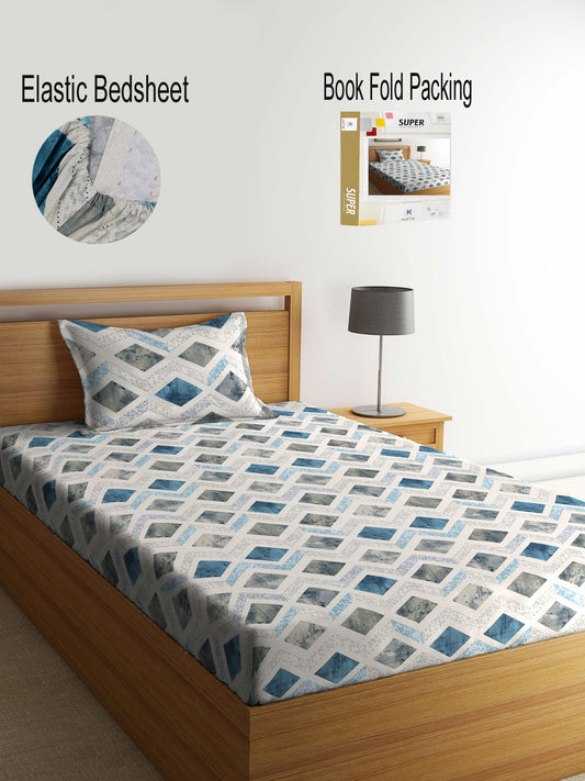 Klotthe Multicolor Geometric 400 TC Pure Cotton Fitted Single Bedsheet Set in Book Fold Packing