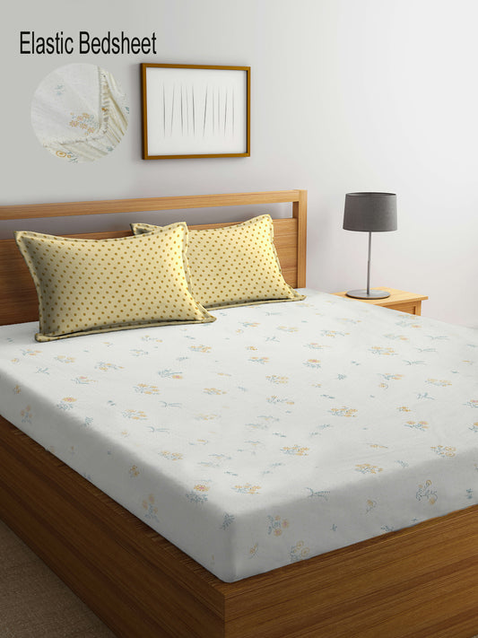 Klotthe Multi Cotton Blend Printed Elasticated Double Bedsheet with 2 Pillow Covers (270X270 cm)