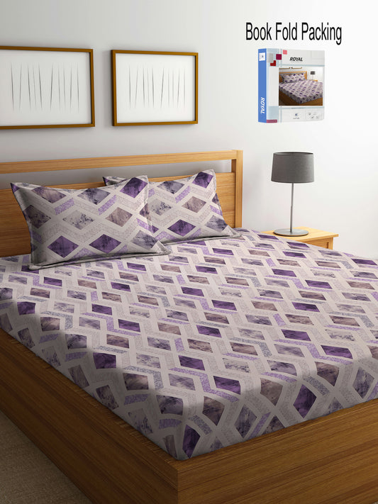 Klotthe Multicolor Geometric 400 TC Pure Cotton Double Bedsheet Set in Book Fold Packing