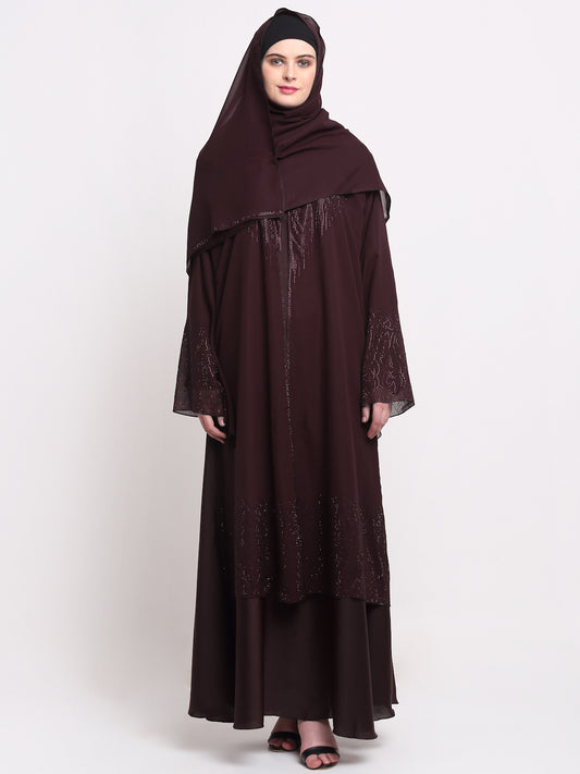 Klotthe Women Burgundy Embellished Burqa With Scarves