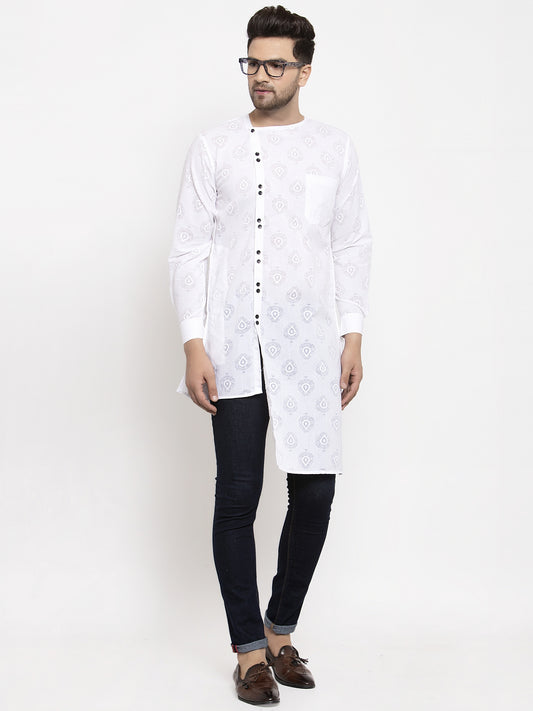 Klotthe White Round Neck Embellished Cotton Kurta