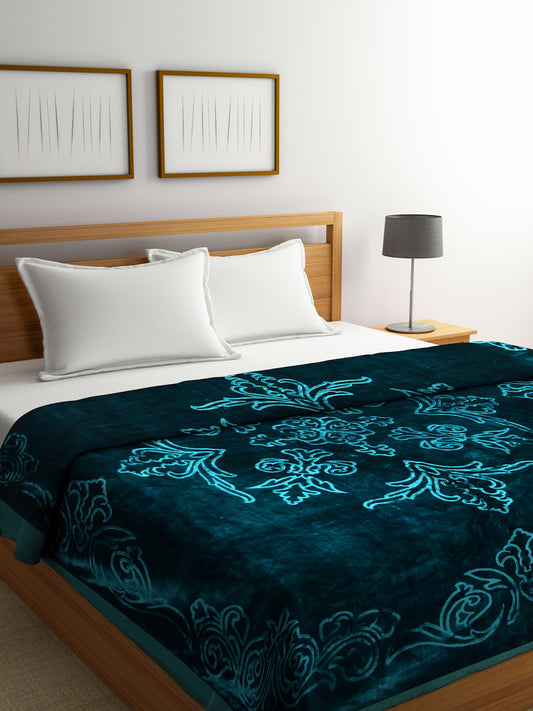 Klotthe Unisex Green Floral Heavy Winter 1000 GSM Double Bed Blanket