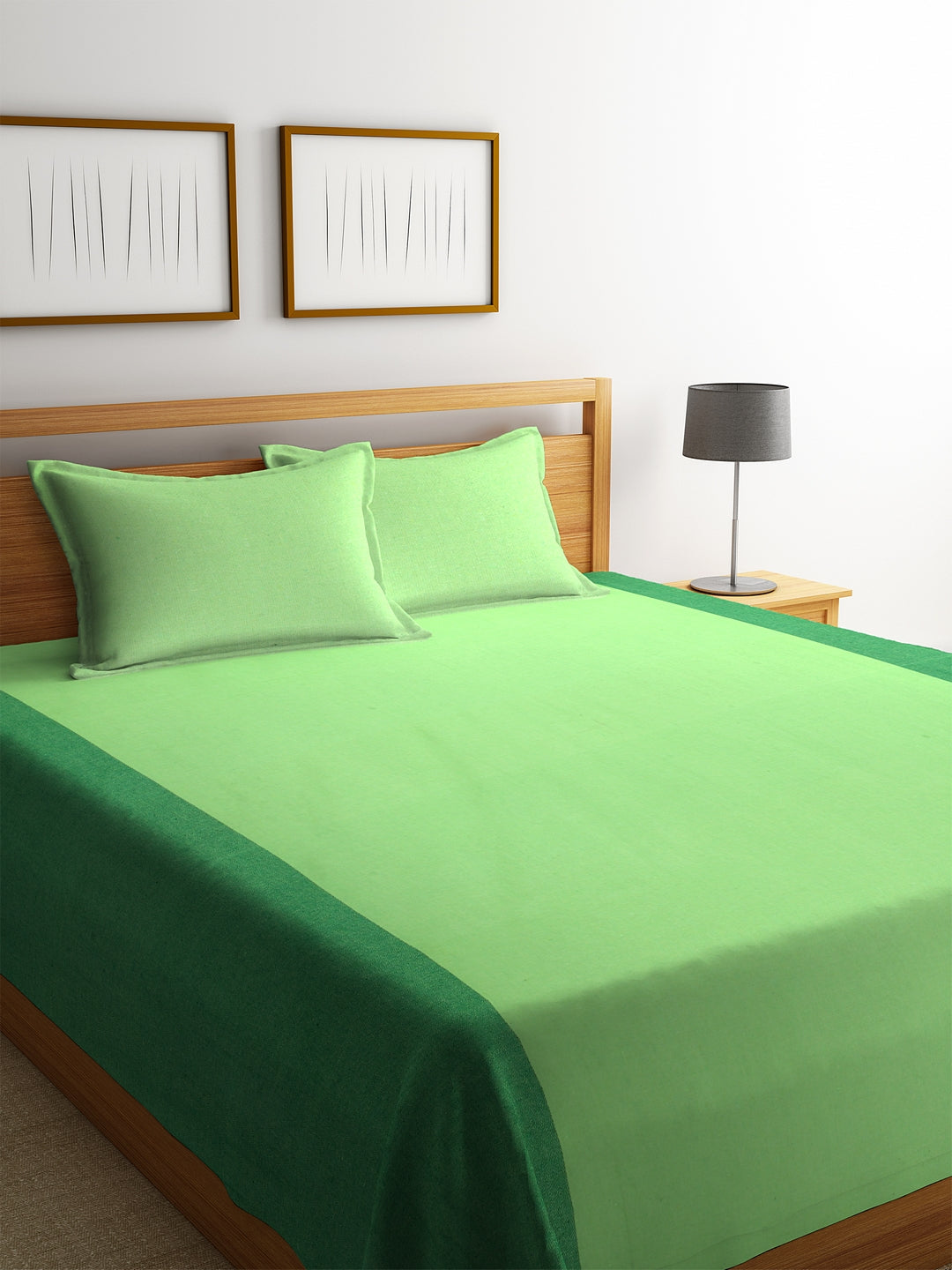 100% Cotton King Size Handwoven Bed Cover with Two Pillow Covers by KLOTTHE® (Green)