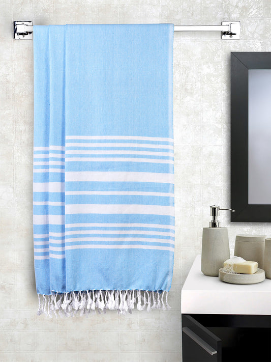 KLOTTHE Set of 3 Blue Cotton Striped Bath Towels (150X75 cm)