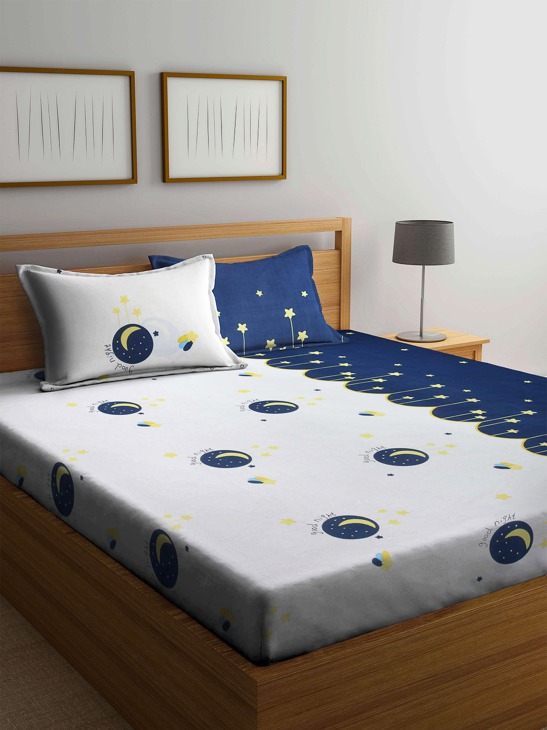Klotthe MultiColor 300 TC Cartoon Characters Cotton Blend Double Bed Sheet with 2 Pillow Covers