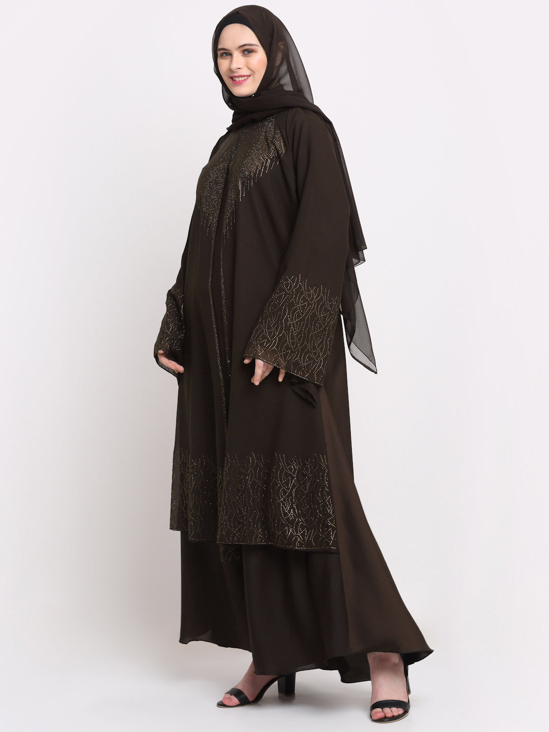 Klotthe Women Brown Embellished Burqa With Scarves