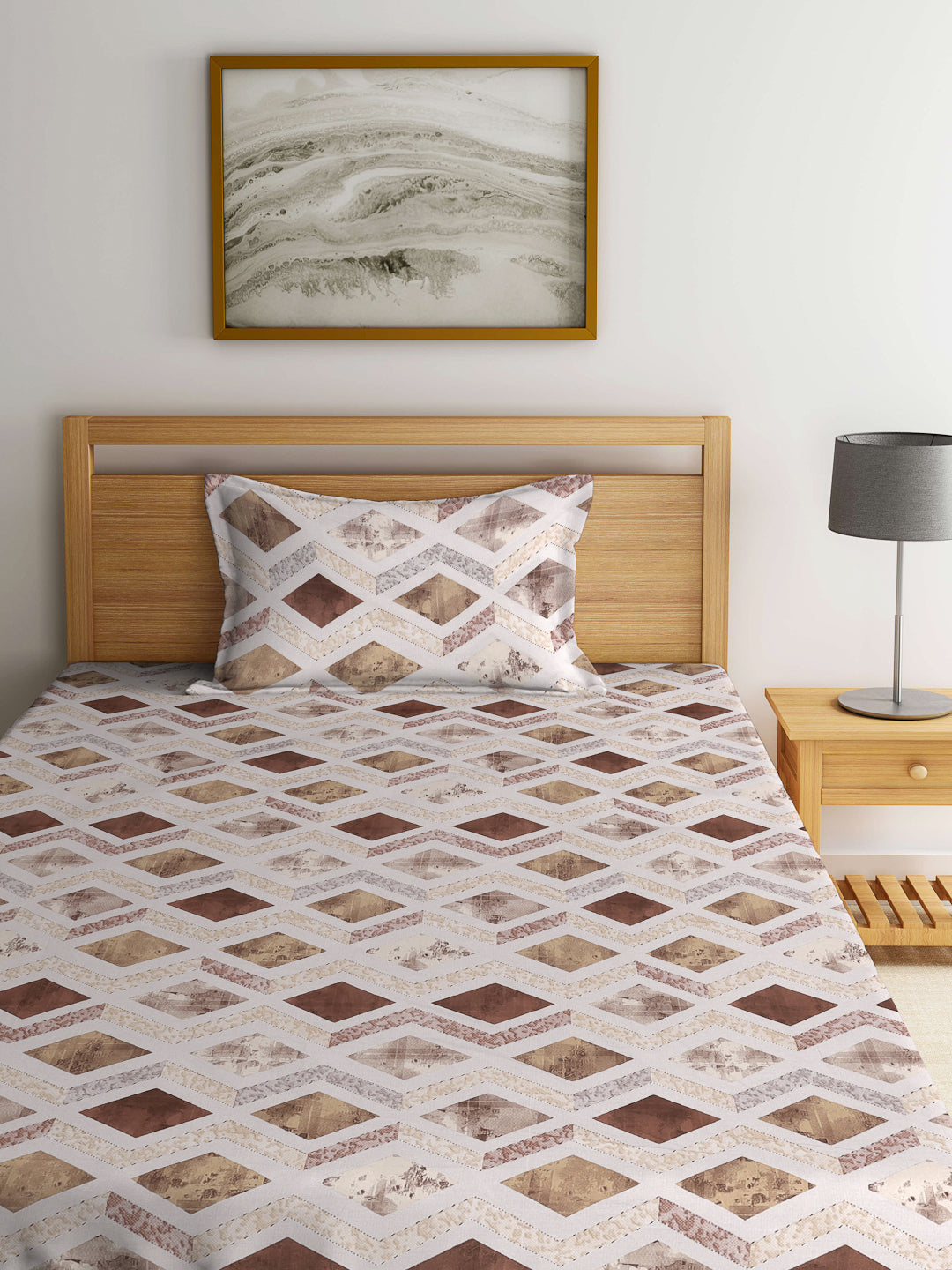 Klotthe Multicolor Geometric 400 TC Pure Cotton Single Bedsheet with Pillow Cover
