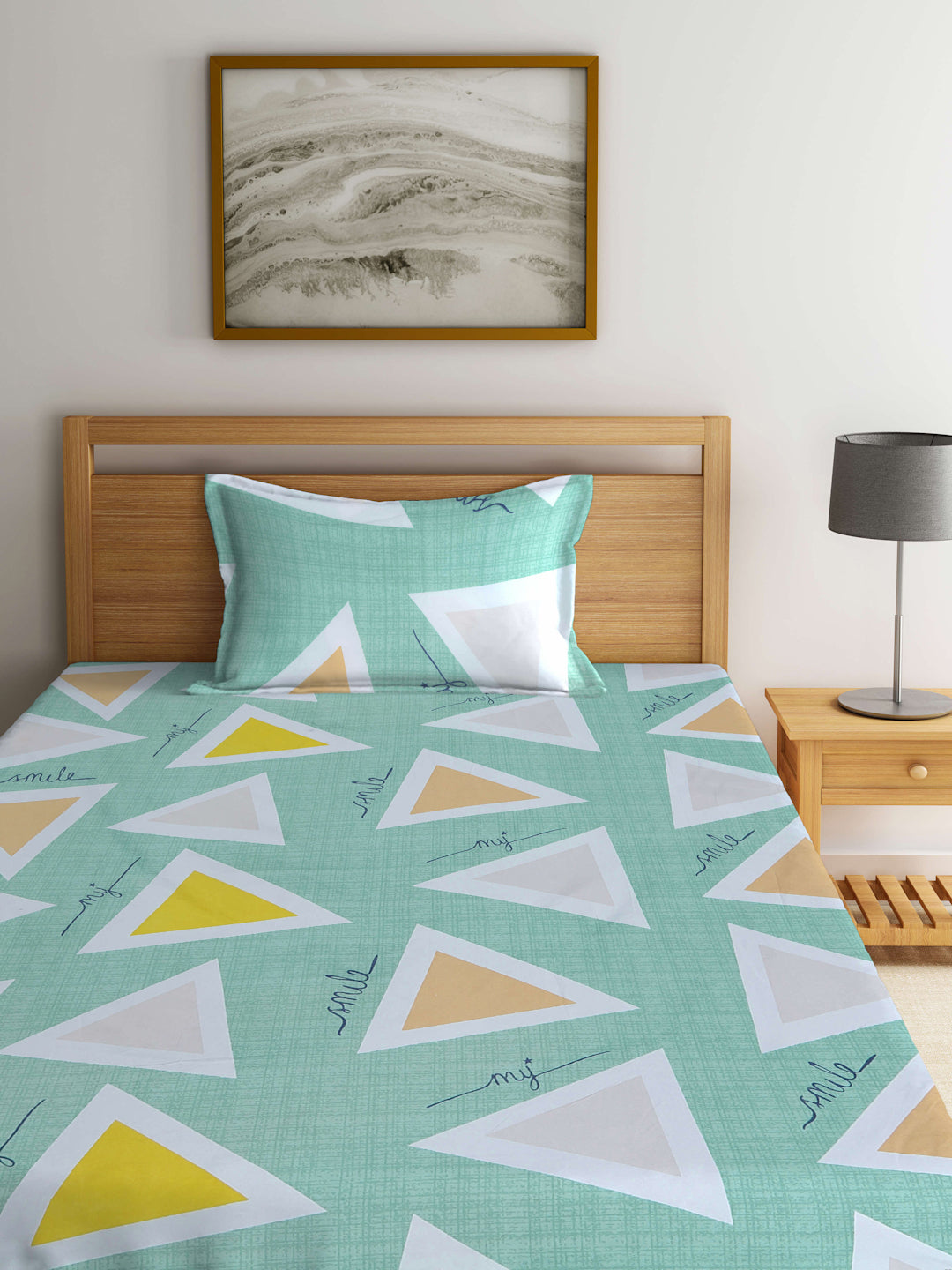 Klotthe Multi Geometric 300 TC Cotton Blend Single Bedsheet with Pillow Cover