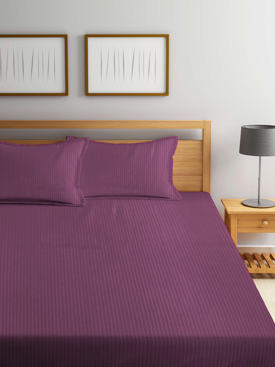 Klotthe Magenta Cotton Blend Double Bed Sheet with 2 Pillow Covers