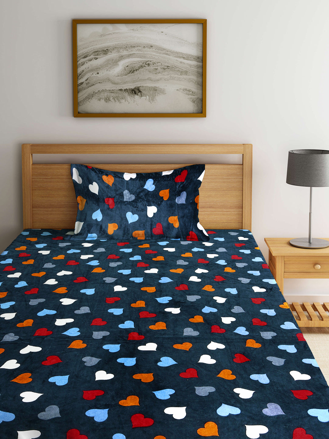 Klotthe Multicolor Floral Woolen Fitted Single Bed Sheet with Pillow C