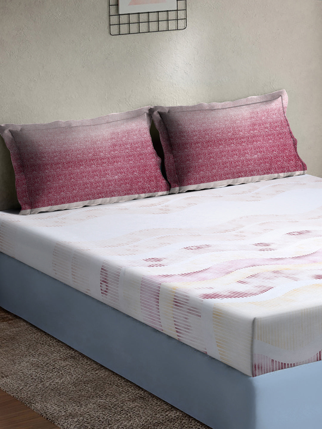 Klotthe Multicolor Abstract 400 TC Pure Cotton Fitted Super King Double Bedsheet with 2 Pillow covers (270X270 cm)