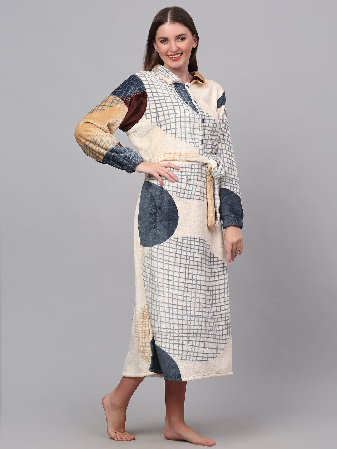 Klotthe Women MultiColor Printed Bath Robe With Belt